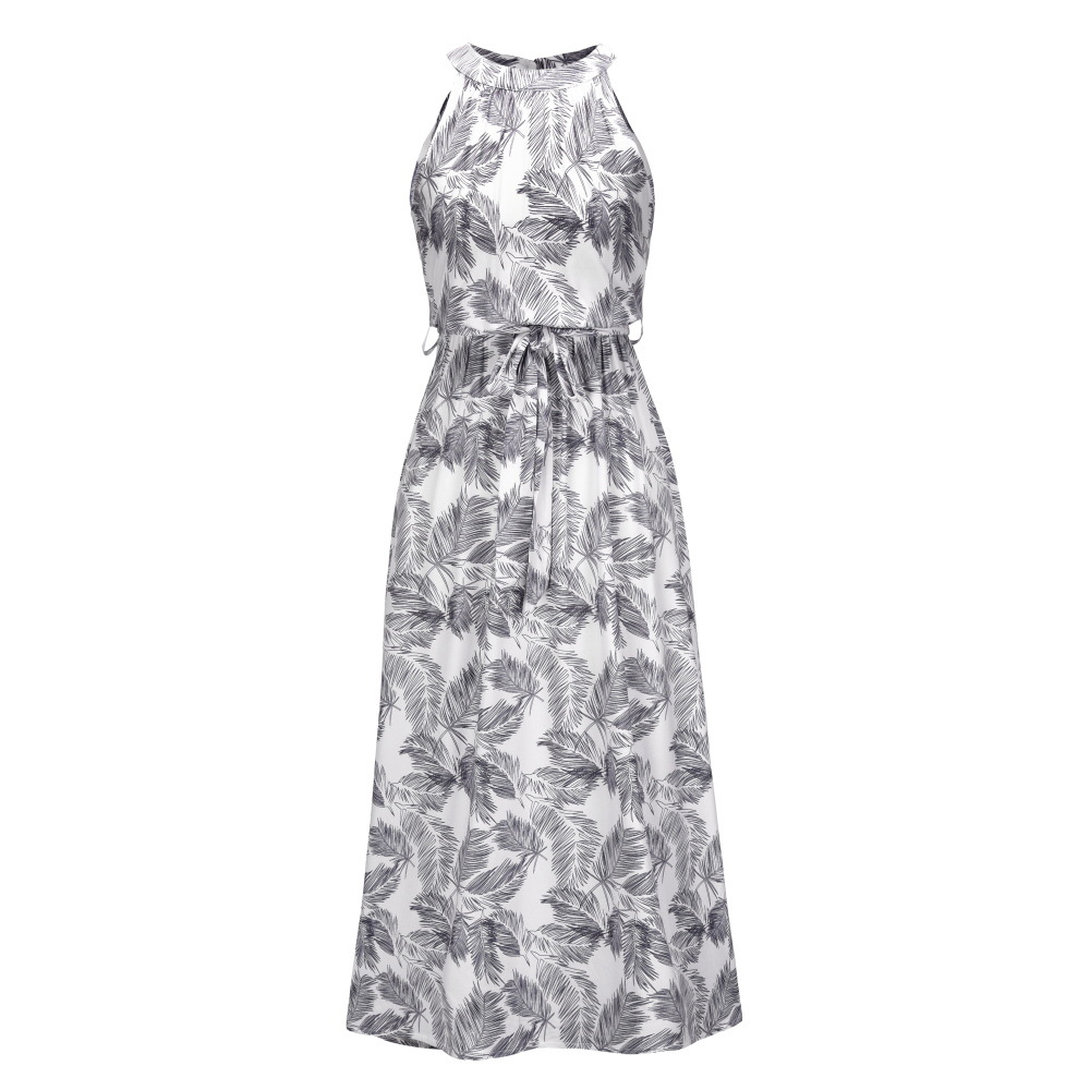 Womens Floral Print Maxi Dress Halter Neck Zipper Closure Lightweight Fabric Spring Summer Fashion Wholesale