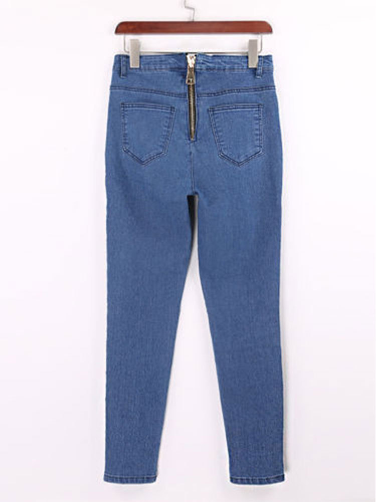 Womens High Waisted Denim Leggings Zipper Detail Butt Lifting Stretch Fabric Casual Spring Wear Wholesale Available
