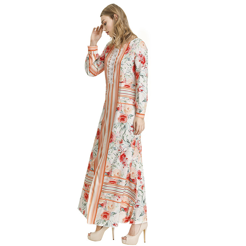 Womens Long Sleeve Printed Maxi Dress Elegant Floral Design Comfortable Fit Versatile for Casual or Formal Occasions