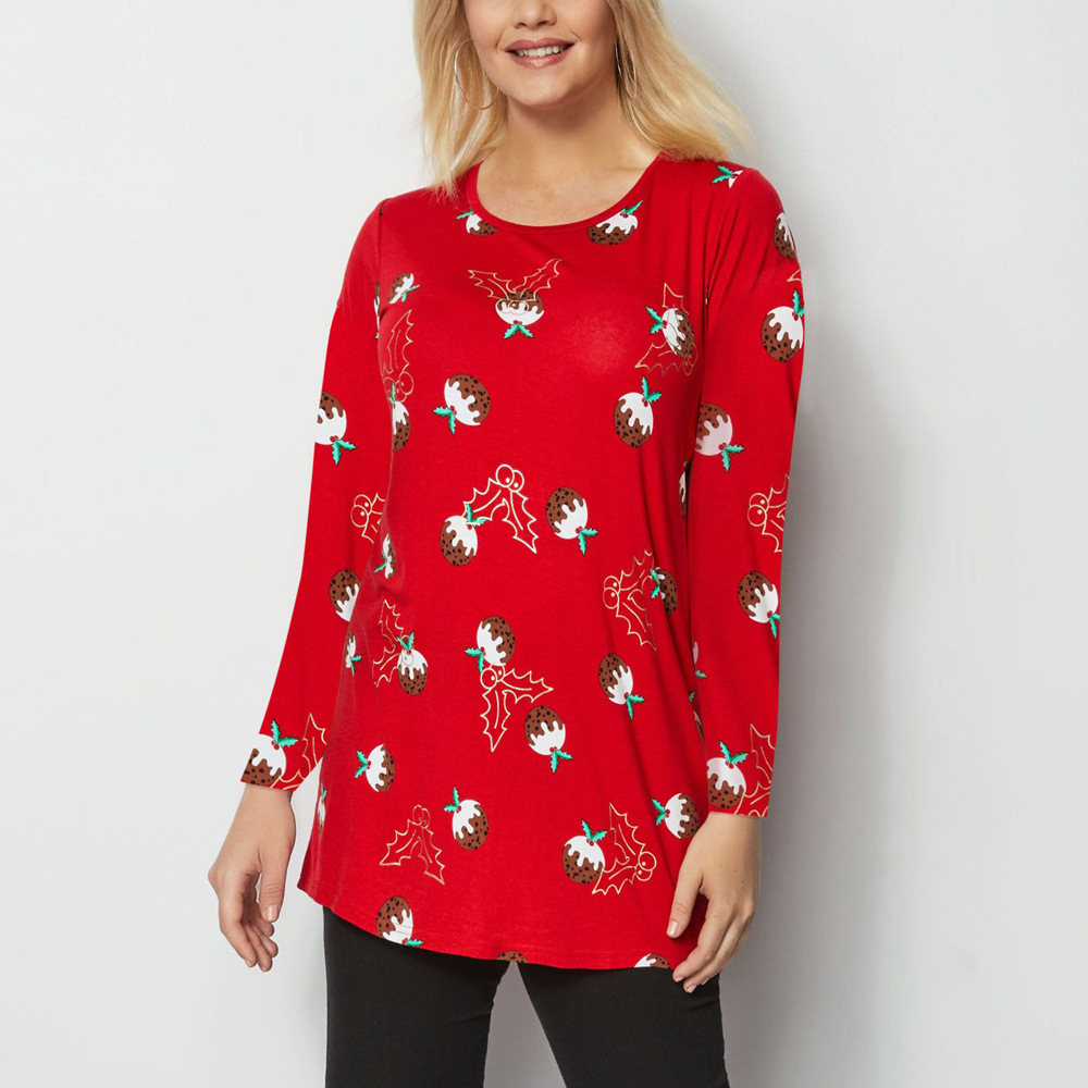 Womens Long Sleeve Printed T Shirt Autumn Winter Style Casual Wear for Christmas Wholesale Available