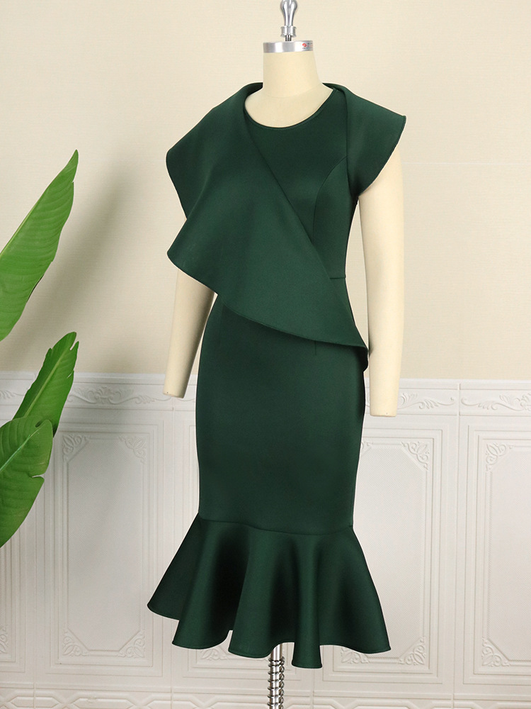 Plus Size Summer Dress Ruffle Hem Fishtail Design Elegant Fit Perfect for Parties and Special Occasions Wholesale