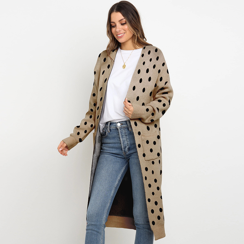 Long Sleeve Knitted Cardigan Mid Length Leopard Print Cozy Fabric Fall Winter Fashion for Women Wholesale Available