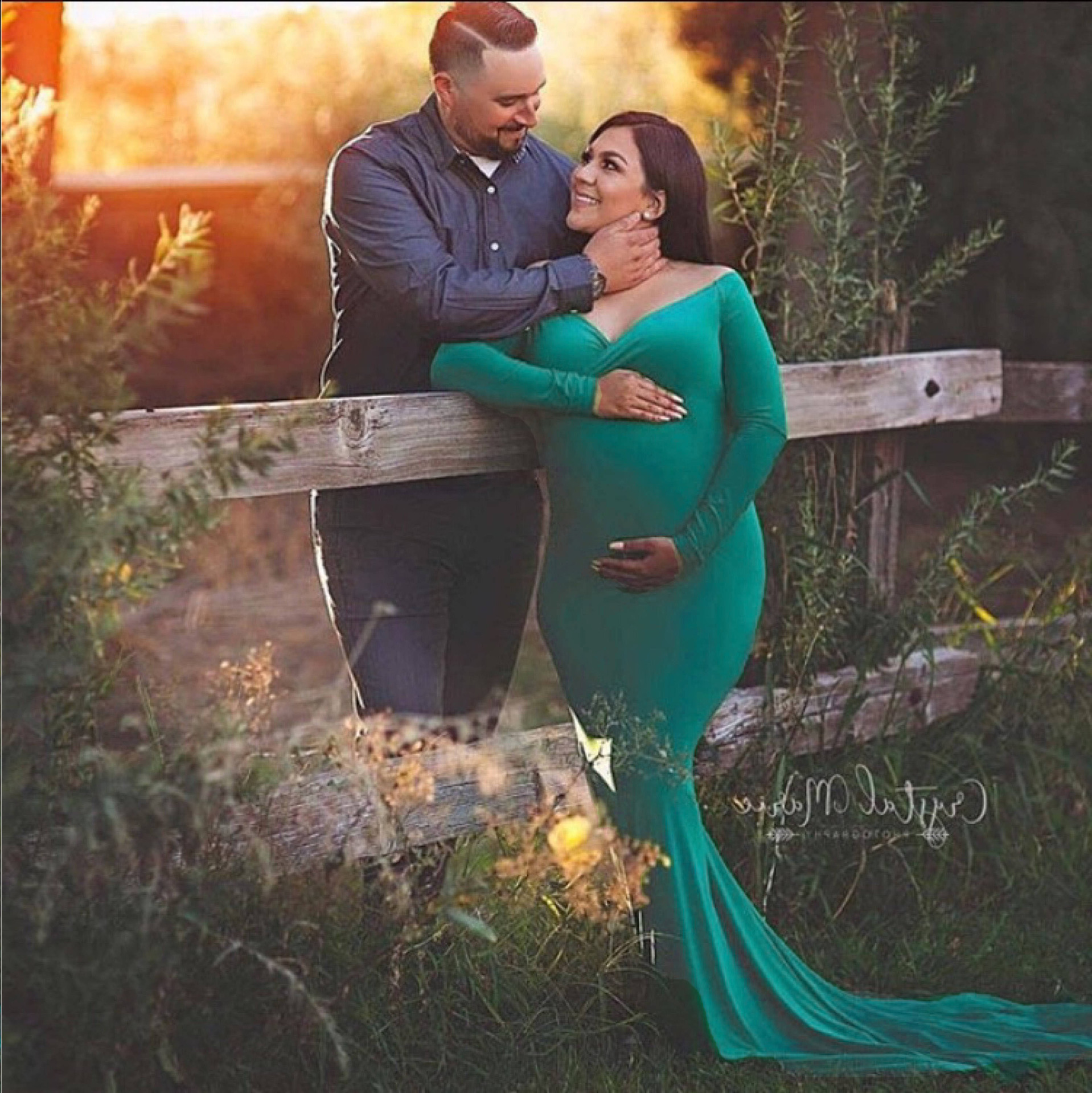 Maternity Long Dress V Neck Silk Cotton Elegant Train Spring Summer Photography Outfit Wholesale Available