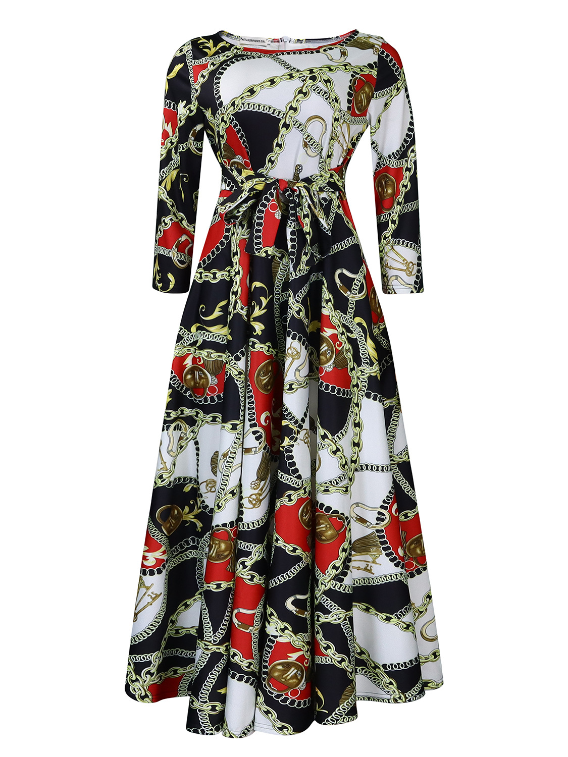 Plus Size African Dress — Fashionable Floral Print, Tie Neck, Flared Hem — Spring Summer Style — Wholesale Supply Terms