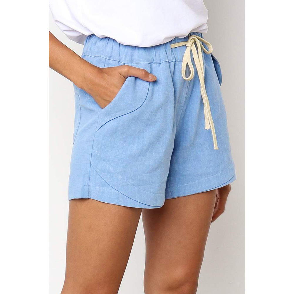 High Waisted Womens Casual Shorts European Style Elastic Fabric Drawstring Design Spring Summer Wear Wholesale