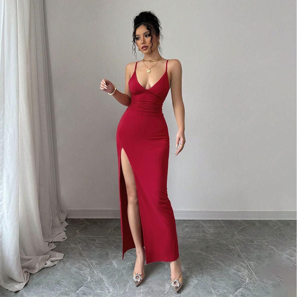 Sexy Slim Fit Slit Dress Summer New Sleeveless Strap Dress