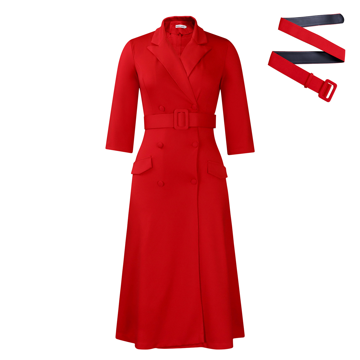 Fashionable Women's Double Breasted Blazer Collar Solid Color Midi Dress for Cross Border Trade, Elegant and Stylish Design
