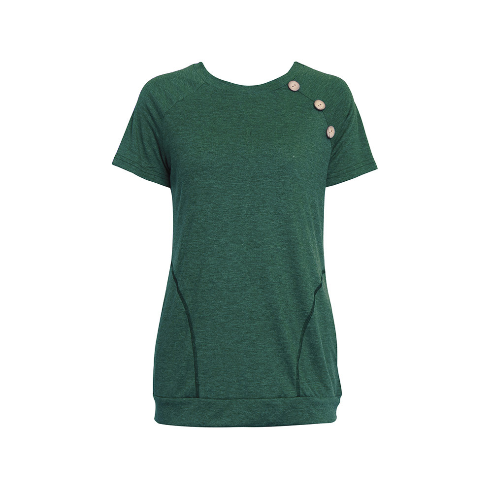 Womens Summer T Shirt Casual Round Neck Pocket Button Detail Short Sleeve Perfect for Everyday Wear Wholesale