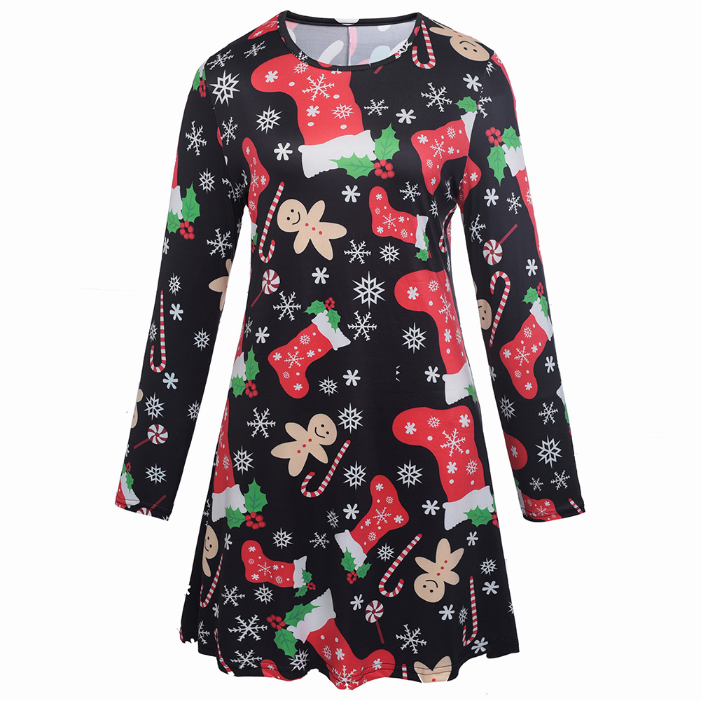 Christmas Dress A Line Silhouette Santa Print Autumn Winter Style Perfect for Holiday Parties Wholesale Available