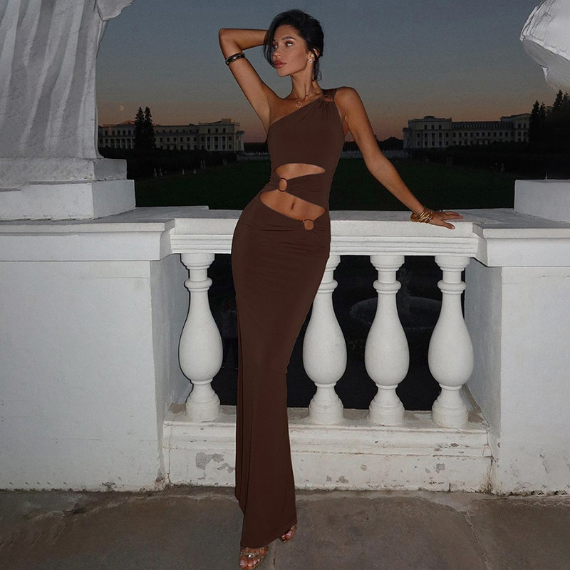 European and American Style Autumn Women's New Fashion Asymmetrical Splicing Fake Two Piece Slim Sexy Split Dress