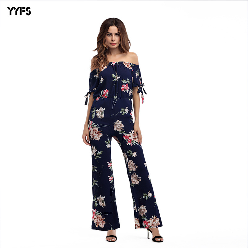Floral Off Shoulder Short Sleeve Jumpsuit Chiffon Fabric Elegant Design Spring Summer Wear Wholesale Available