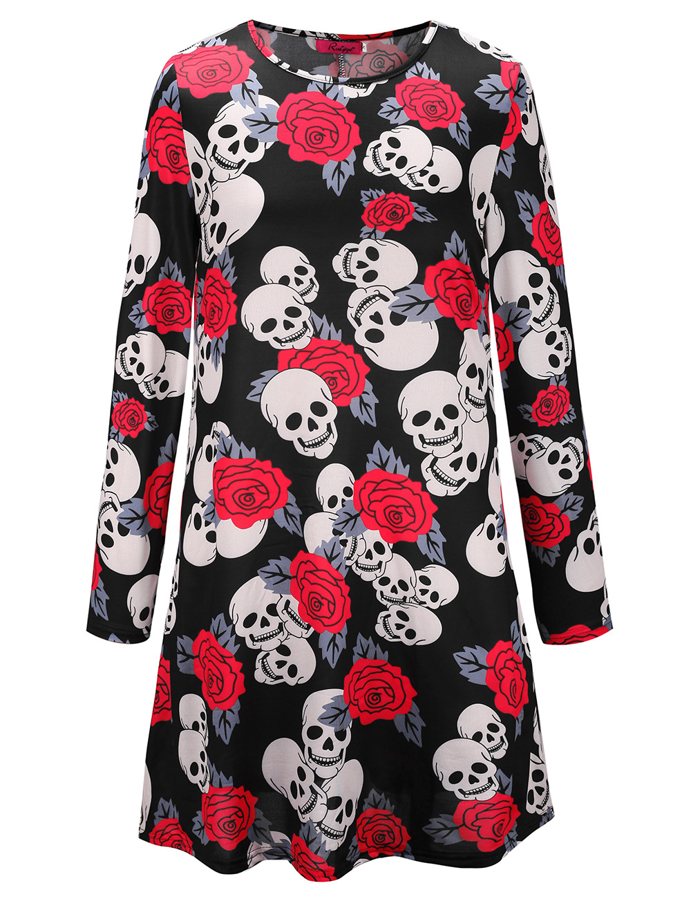Womens Christmas Dress Long Sleeve Skull and Pumpkin Print Autumn Winter Style Perfect for Holiday Parties