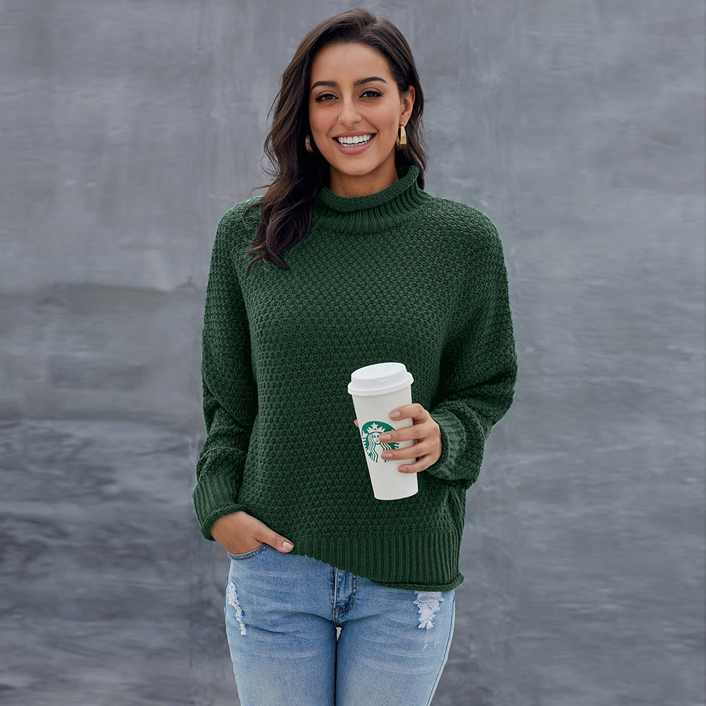 Womens Oversized Turtleneck Sweater Batwing Long Sleeves Warm Knit Fabric Versatile Style Perfect for Winter Wear