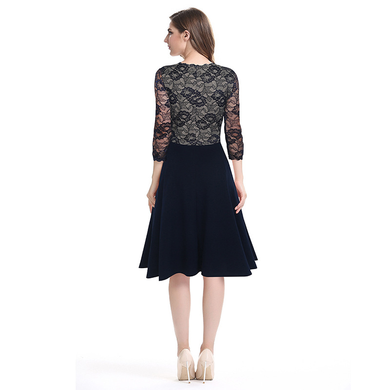 Summer Womens Patchwork Cotton Midi Dress Elegant Style Round Neck Flared Hem Wholesale Available