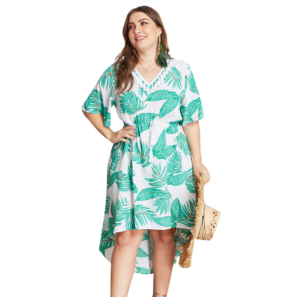 Plus Size Womens Dress Original Design Loose Fit Artistic Style High Low Hem Summer Casual Wear Wholesale