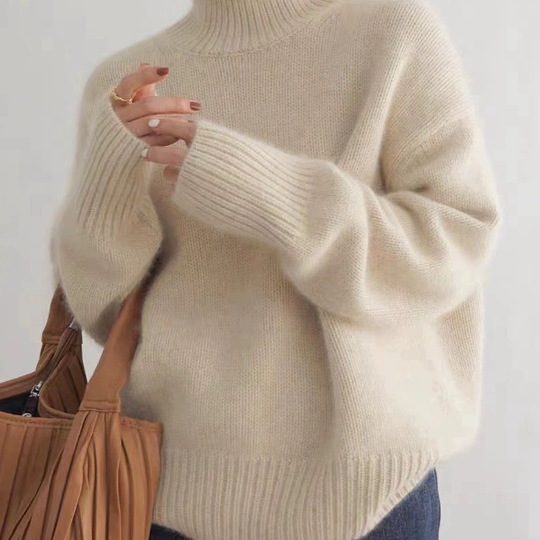 Womens Oversized Turtleneck Sweater Thick Knit Casual Style Versatile for Autumn and Winter Wholesale Available