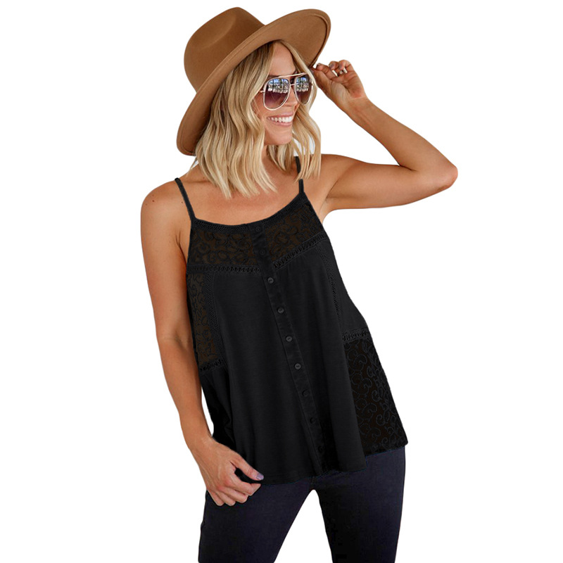 Lace Cami Tank Top for Women Loose Fit Button Detail Open Back Casual Summer Wear Wholesale Available