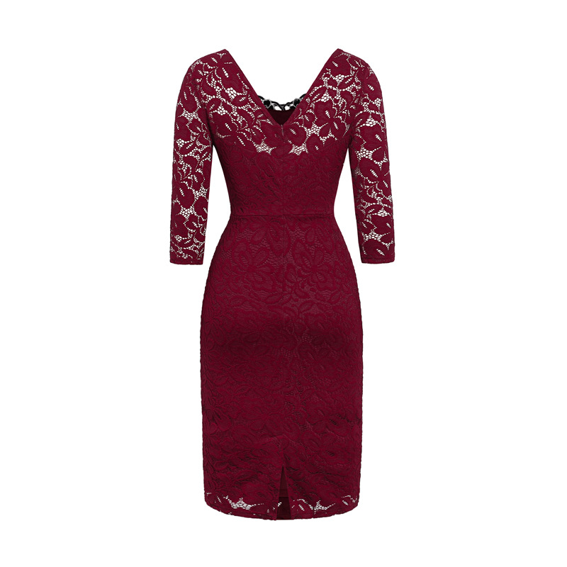 Spring Womens Long Sleeve Pencil Dress with Floral Embroidery Elegant Design for Office Wear Wholesale Supply Available