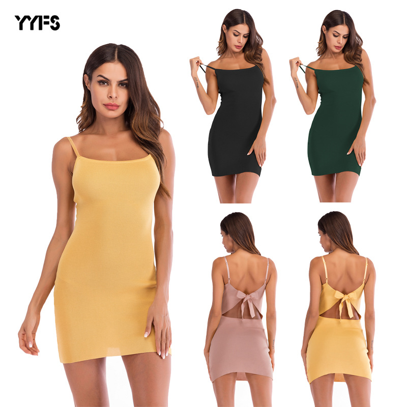 Womens Backless Bow Tie Cami Dress Sexy Knit Fabric Sleeveless Bodycon Fit Perfect for Parties and Night Out
