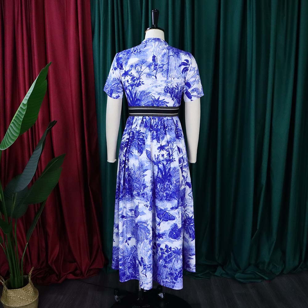 Plus Size Women's Summer Fashion Dress with Floral Print, Short Sleeve, Elegant Hemline, Ideal for International Trade