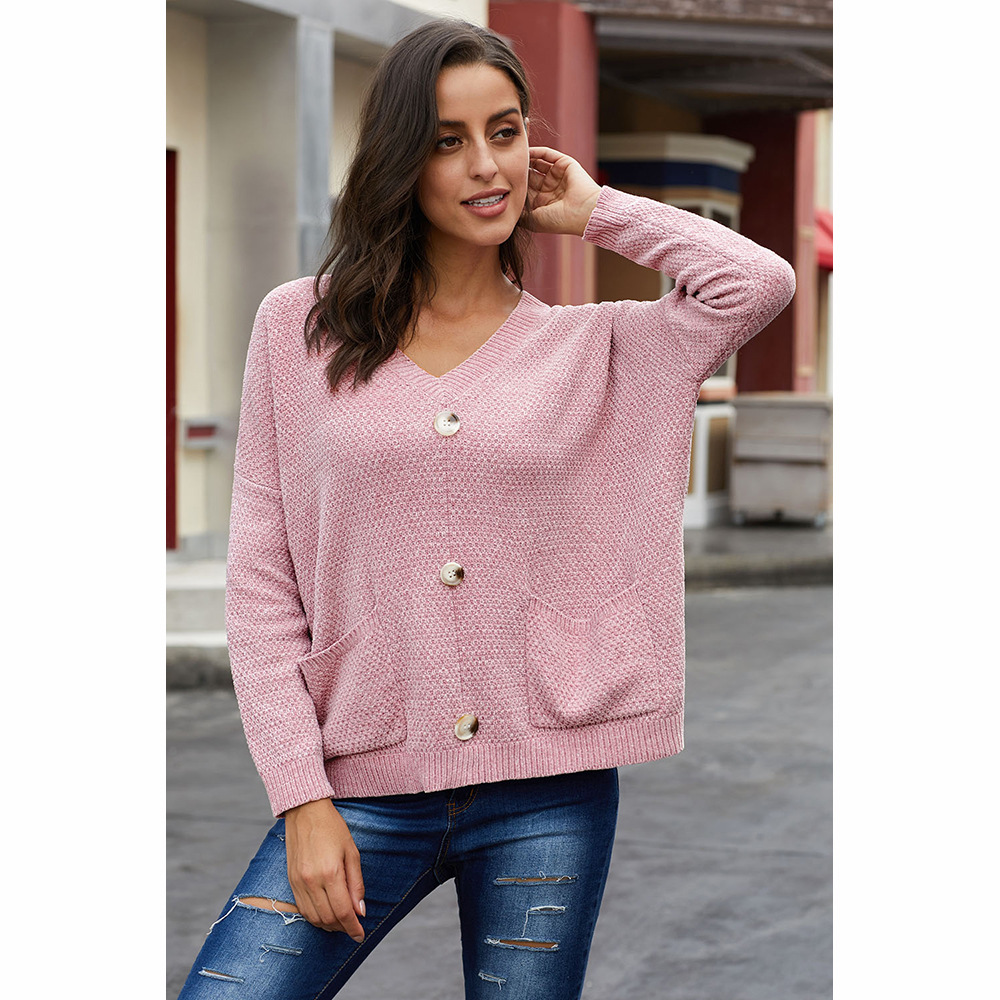 Womens V Neck Knit Sweater Loose Fit Long Sleeve Solid Color Casual Autumn Winter Wear Wholesale Available