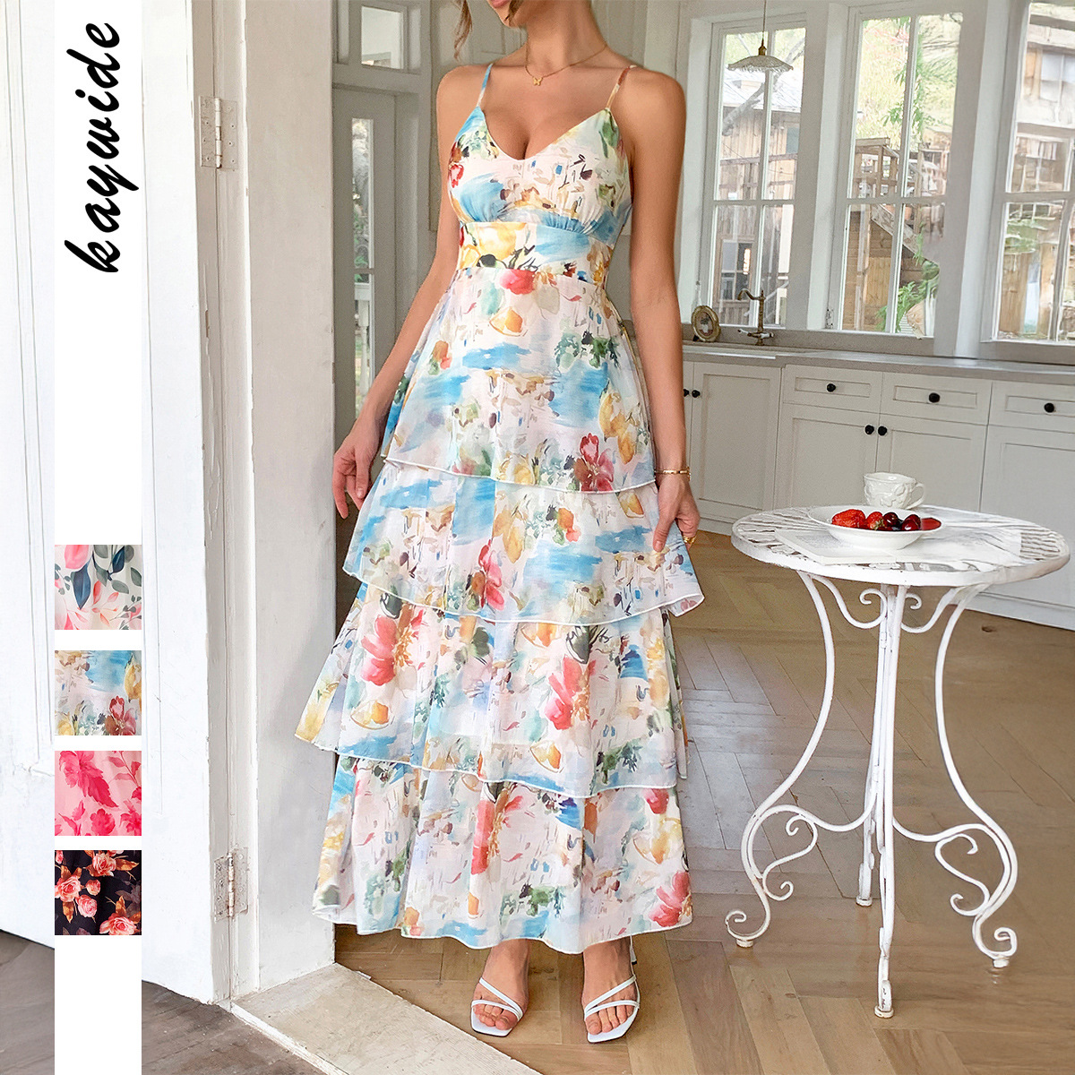 Di Yun European and American leisure vacation style camisole printed cake skirt long dress women's dress spring summer