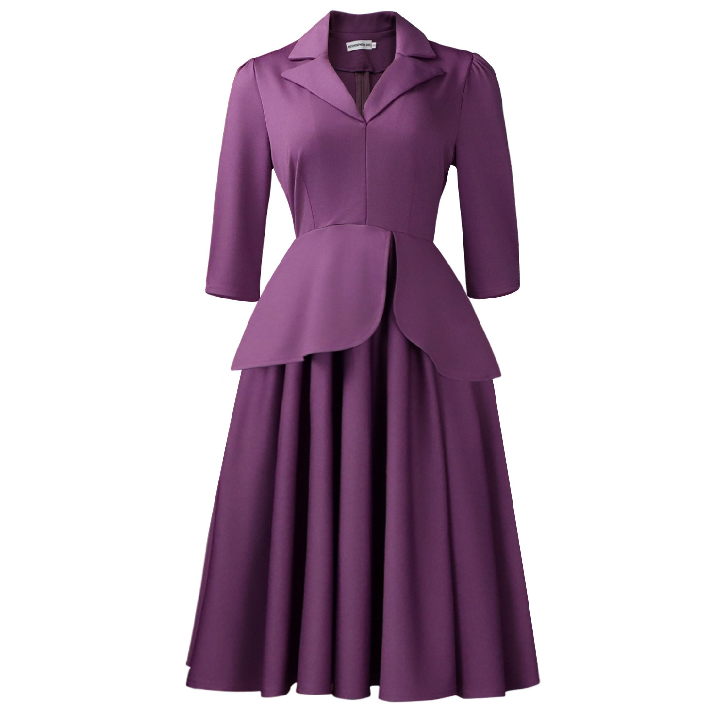 D3351 European and American Foreign Trade Women's Autumn Fashion Three Quarter Sleeve Suit Collar Solid Color Large Skirt Plus Size African Dress