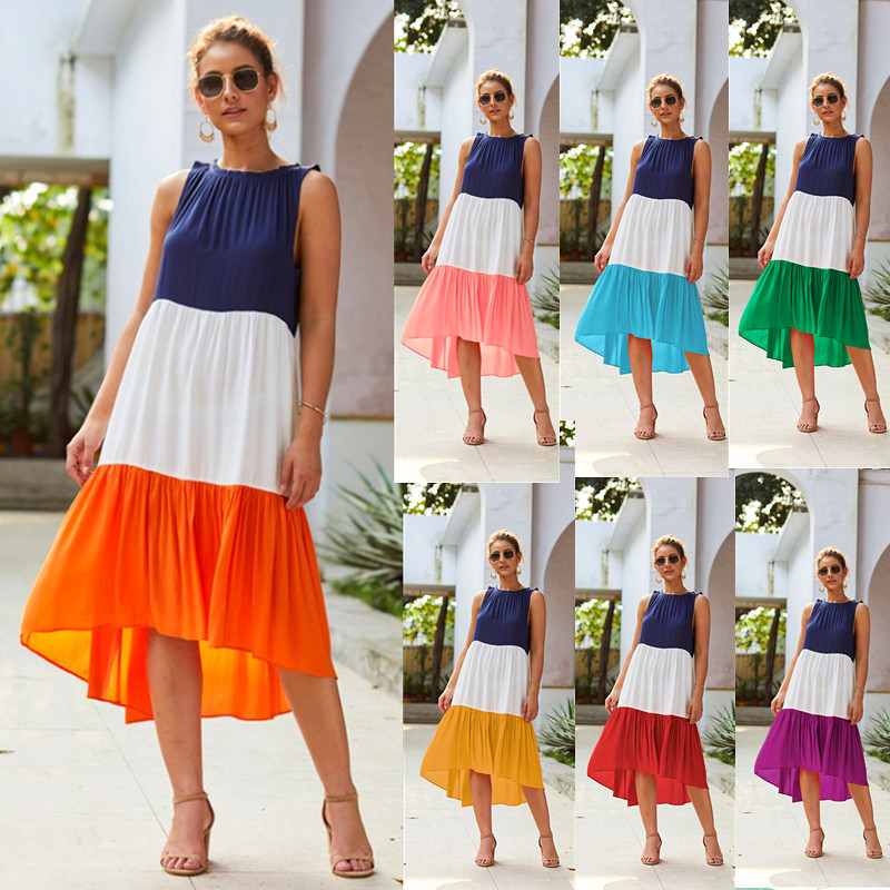 Summer Womens Color Block Dress Stylish Design Multiple Colors Comfortable Fit Perfect for Casual Outings