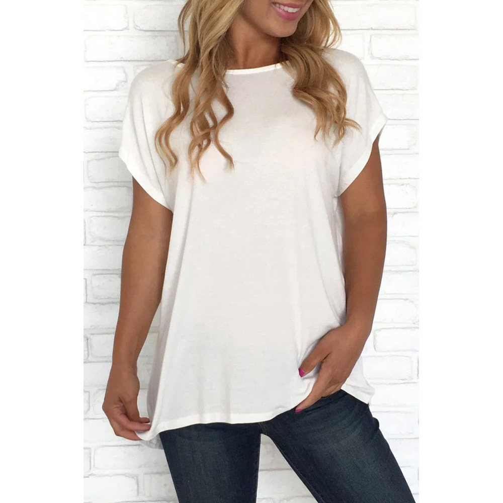 Womens Solid Color T Shirt European Style Round Neck Short Sleeve Regular Fit Casual Wear for Summer Wholesale