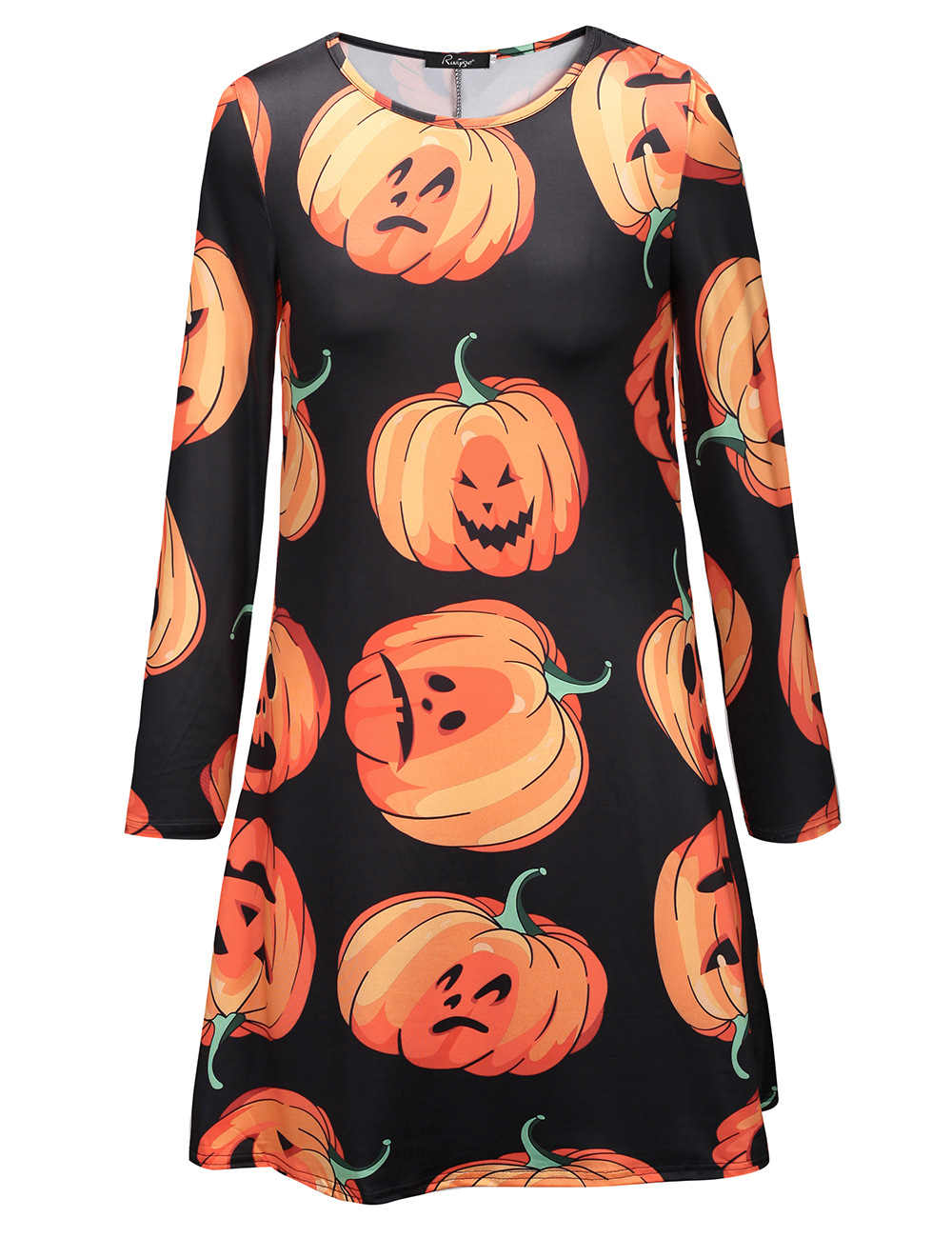 Womens Long Sleeve Halloween Dress Pumpkin Skull Print Round Neck Comfortable Fabric Autumn Winter Collection