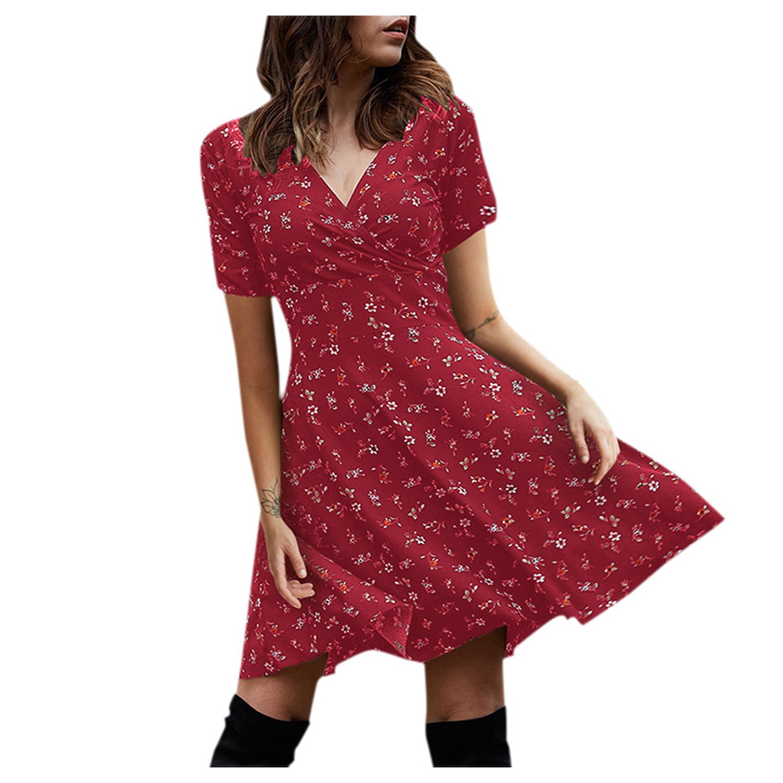 Womens Vintage Floral Maxi Dress Elegant V Neck Short Sleeve Flared Silhouette Casual Summer Wear Wholesale