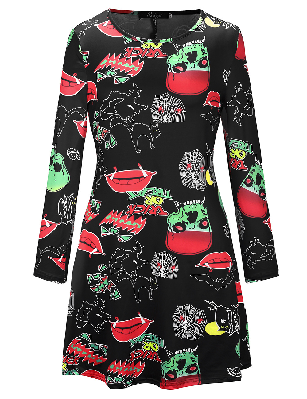 Womens Christmas Dress Long Sleeve Skull and Pumpkin Print Autumn Winter Style Perfect for Holiday Parties
