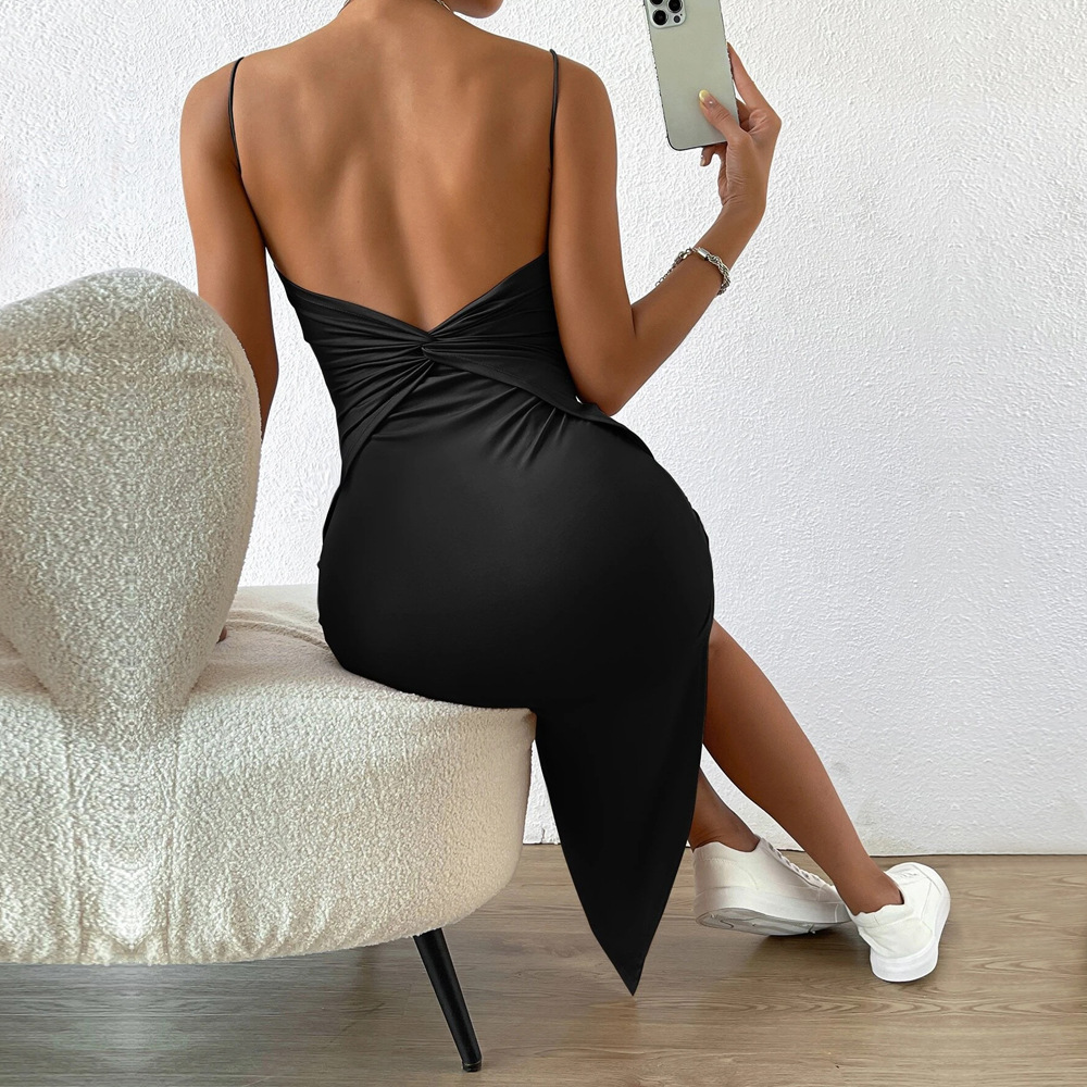 Spring New Sexy Backless Split Bodycon Dress for Women