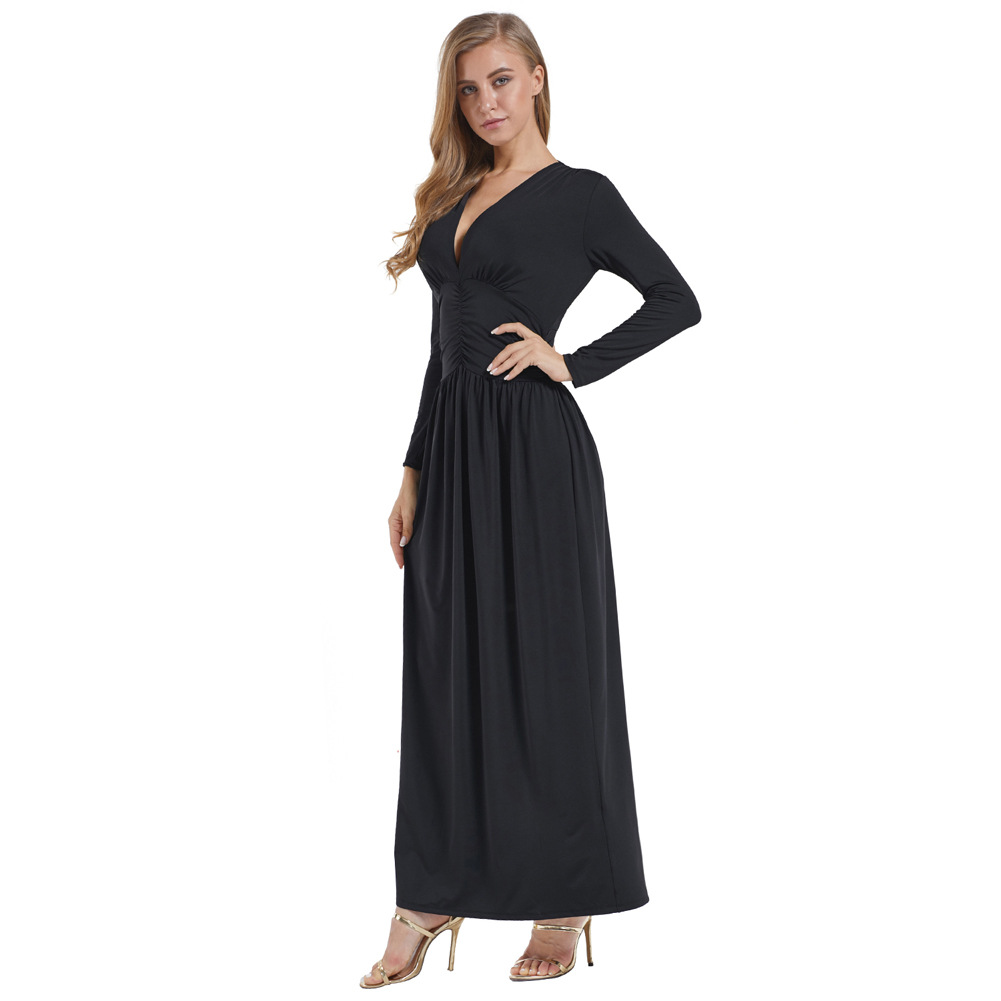 Deep V Neck Long Sleeve Evening Dress Slim Fit Elegant Design Winter Fashion Ready to Ship Low MOQ
