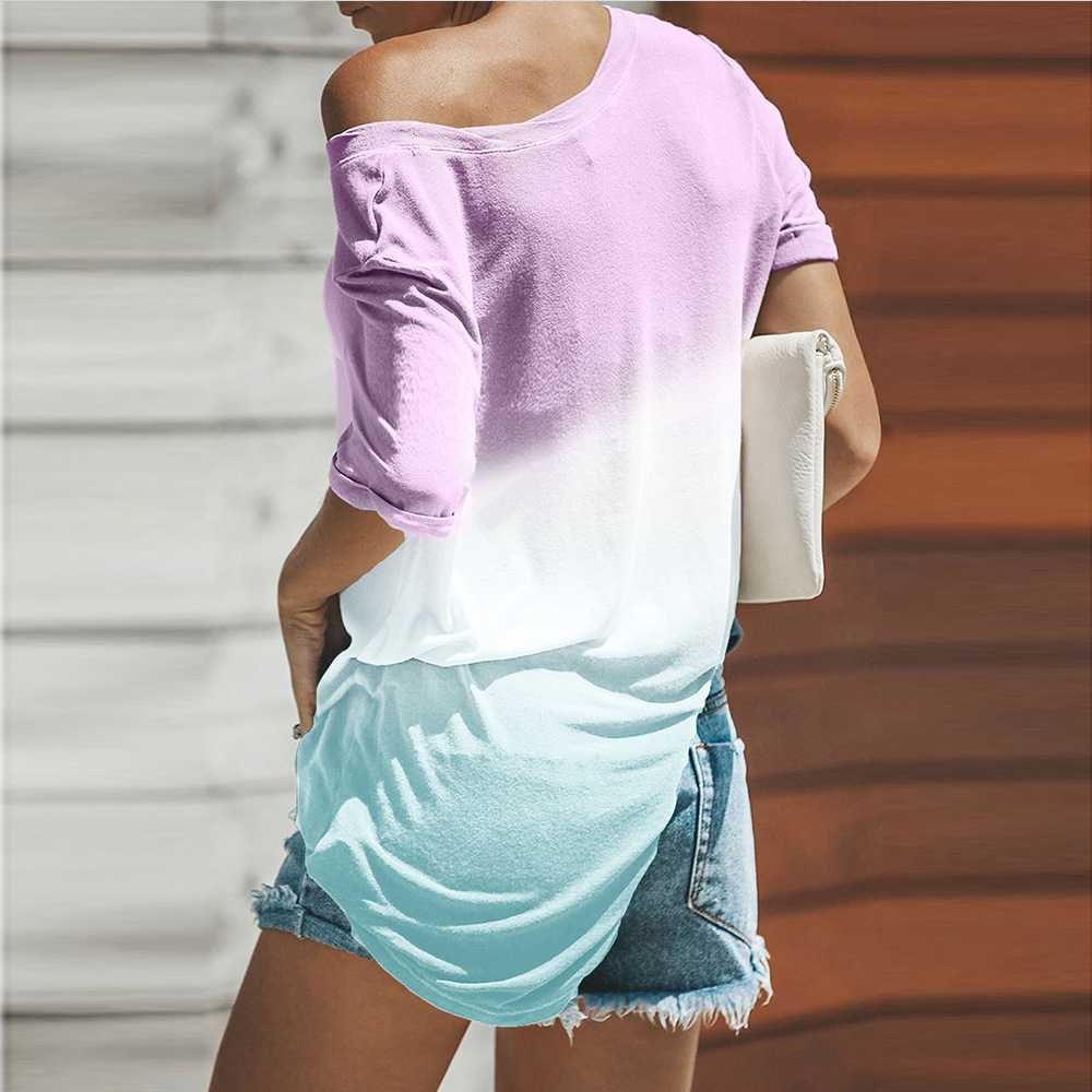 Gradient Color Womens T Shirt Short Sleeve Loose Fit Regular Style Casual Wear for Everyday Use Wholesale Available
