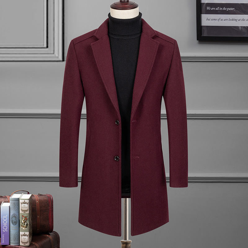 Mens Wool Blend Overcoat Single Breasted Suit Lapel Thickened Warm Fabric Autumn Winter Fashion Wholesale