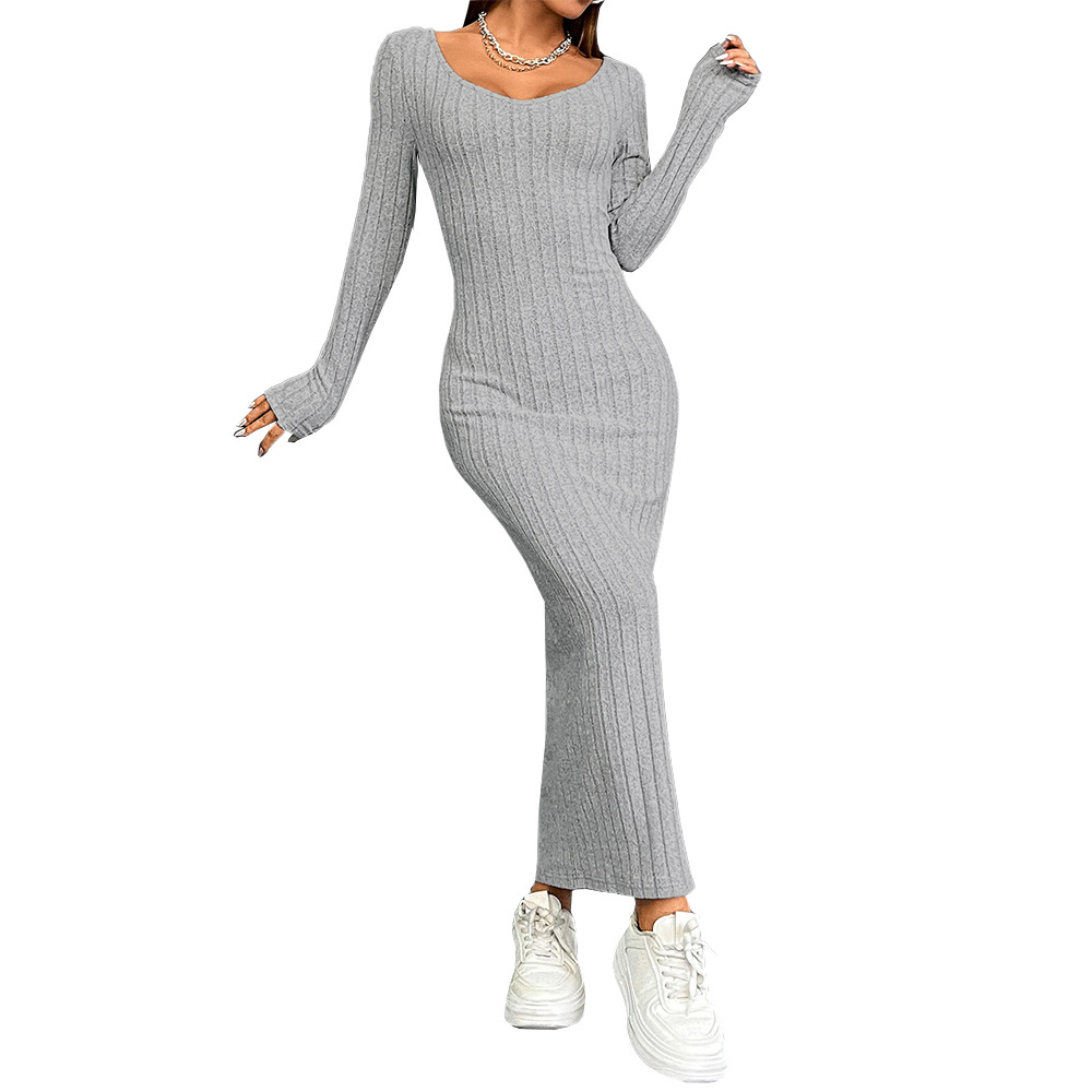 Womens Bodycon Dress Solid Color Long Length Sexy Style Autumn Winter Collection Wholesale Available