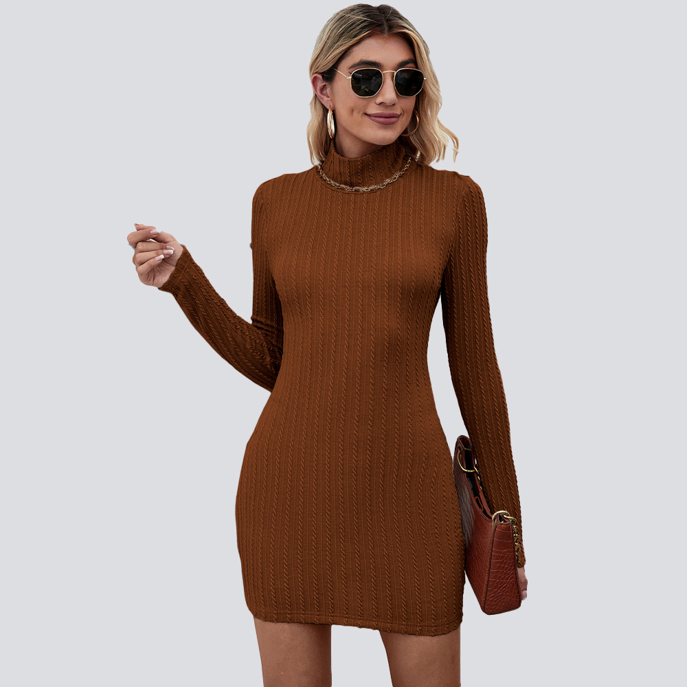 Knit Half Turtleneck Elegant Commuter Backless Pullover Sexy European and American Dress for Women