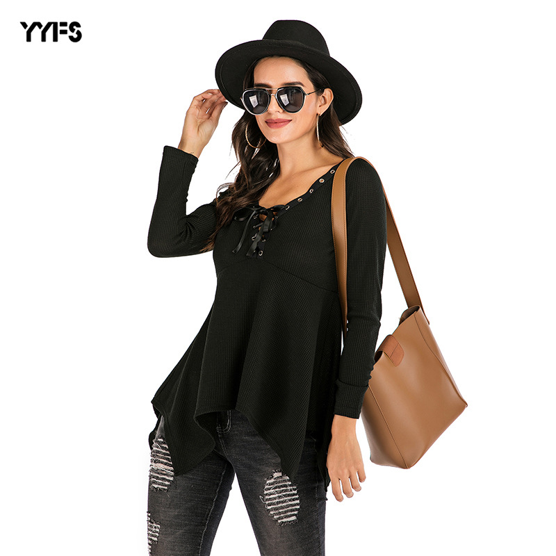 V Neck Loose Womens Sweatshirt Casual Lightweight Solid Color T Shirt Spring Fashion Wholesale Available