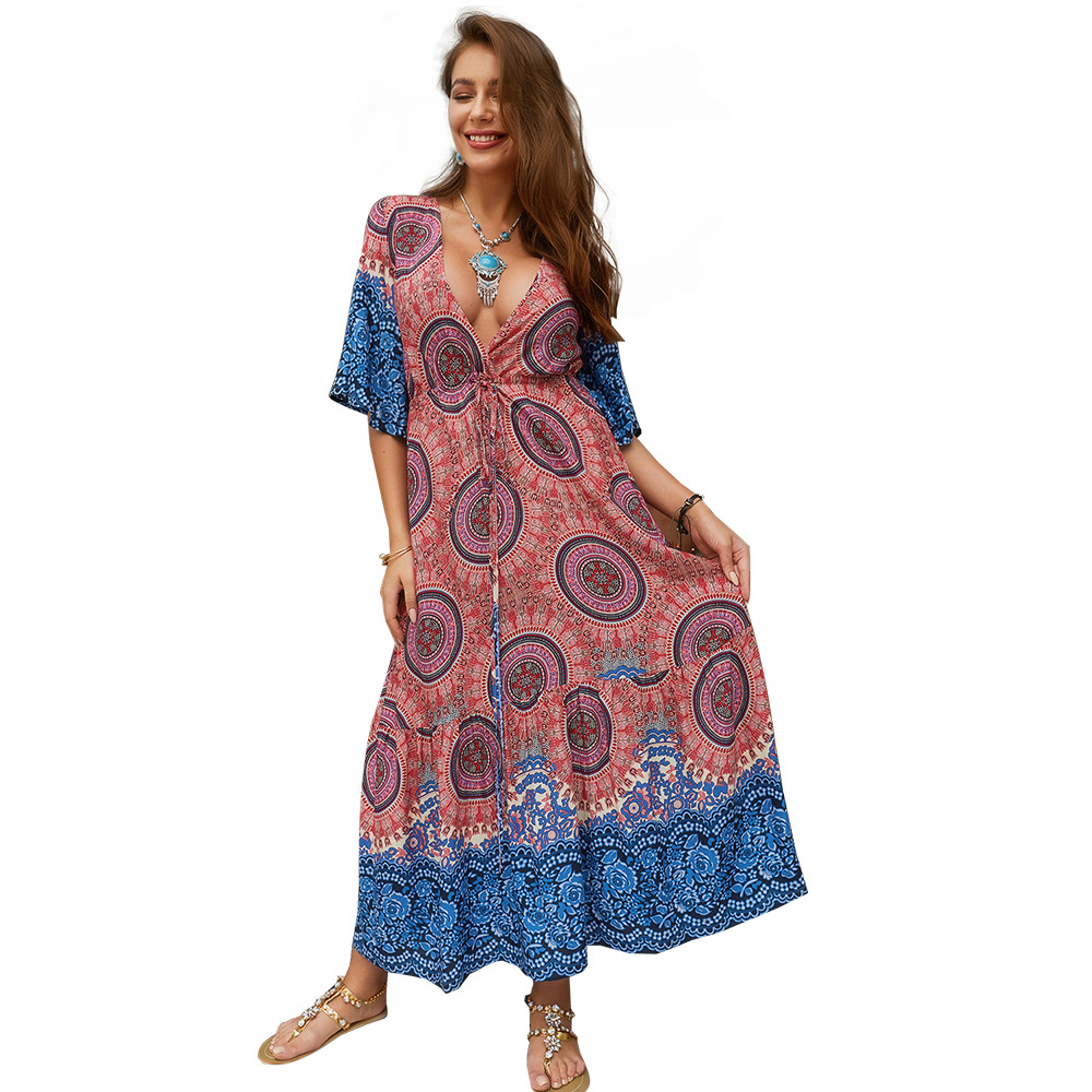 Bohemian Maxi Dress Original Design Summer Style Lightweight Fabric Beachwear Wholesale Available