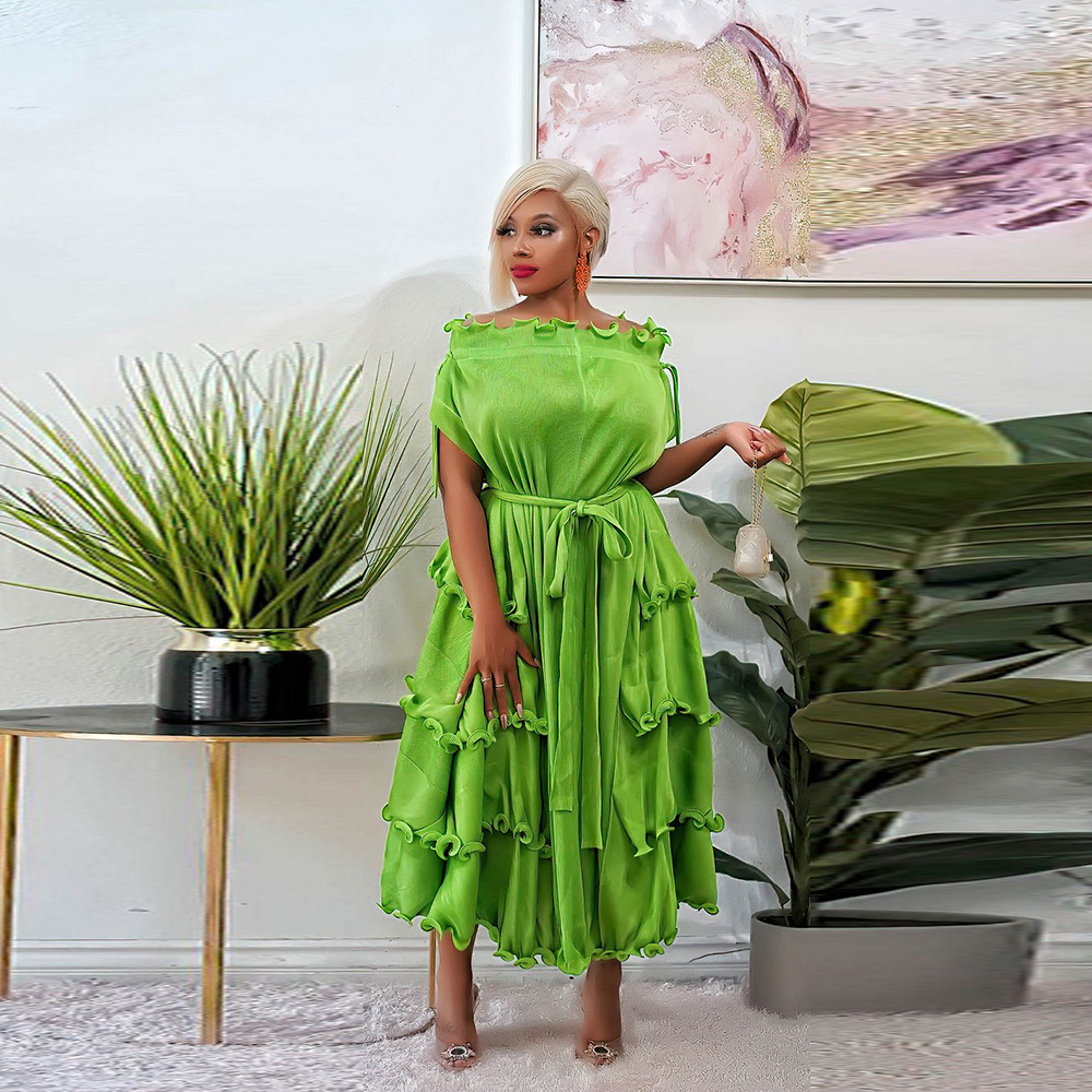 High Waist Pleated Dress Solid Color Long Sleeve Slim Fit Autumn Winter Fashion Wholesale Available