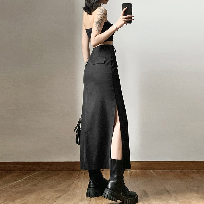 High Waisted Bodycon Midi Skirt Solid Color Split Design Stylish Fit Winter Fashion for Office or Casual Wear