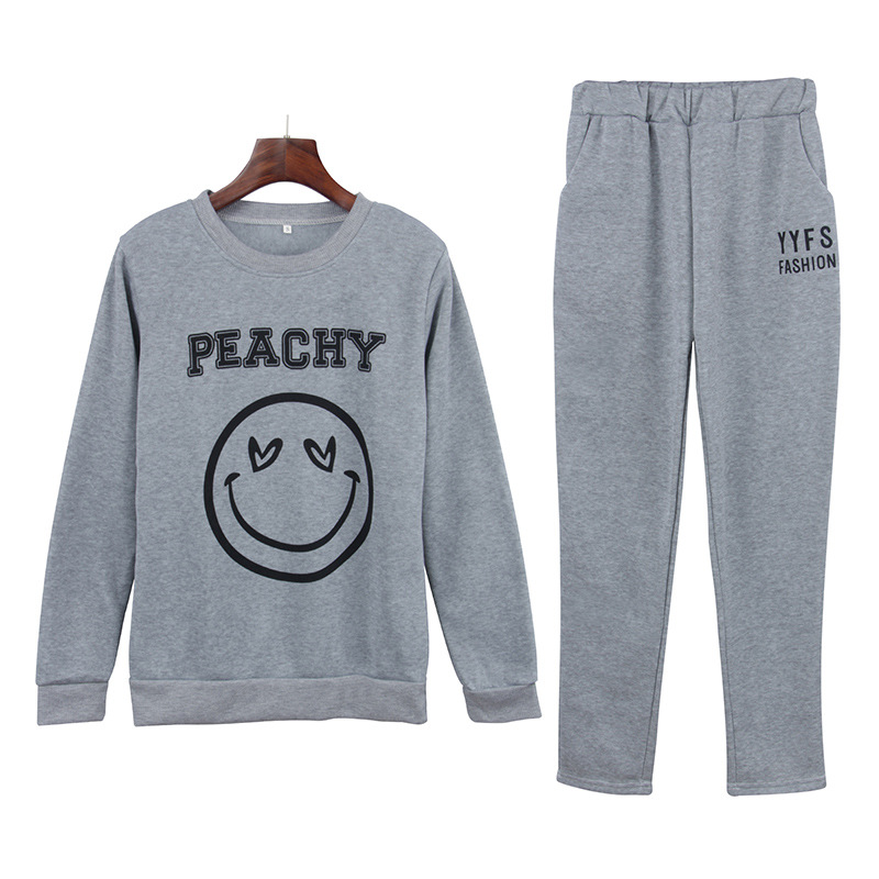 Womens Fleece Lined Sports Set Deer Print Round Neck Long Sleeve Sweatshirt Casual Pants Autumn Winter Wear