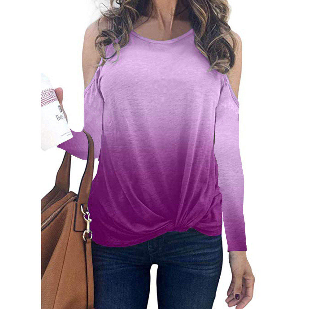 Rainbow Gradient Print Long Sleeve T Shirt Womens Fashion Casual Style Autumn Winter Wholesale Available