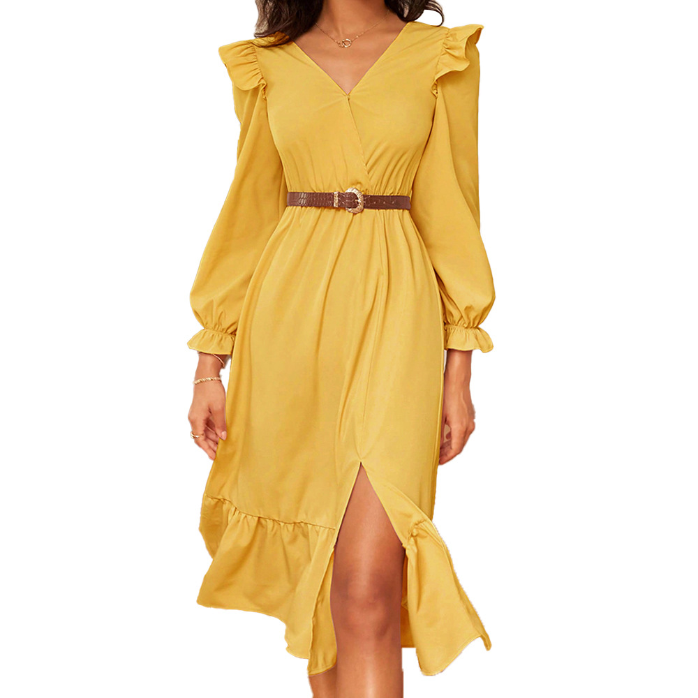 Elegant V neck Waist Slimming Backless Split Hem Long Dress