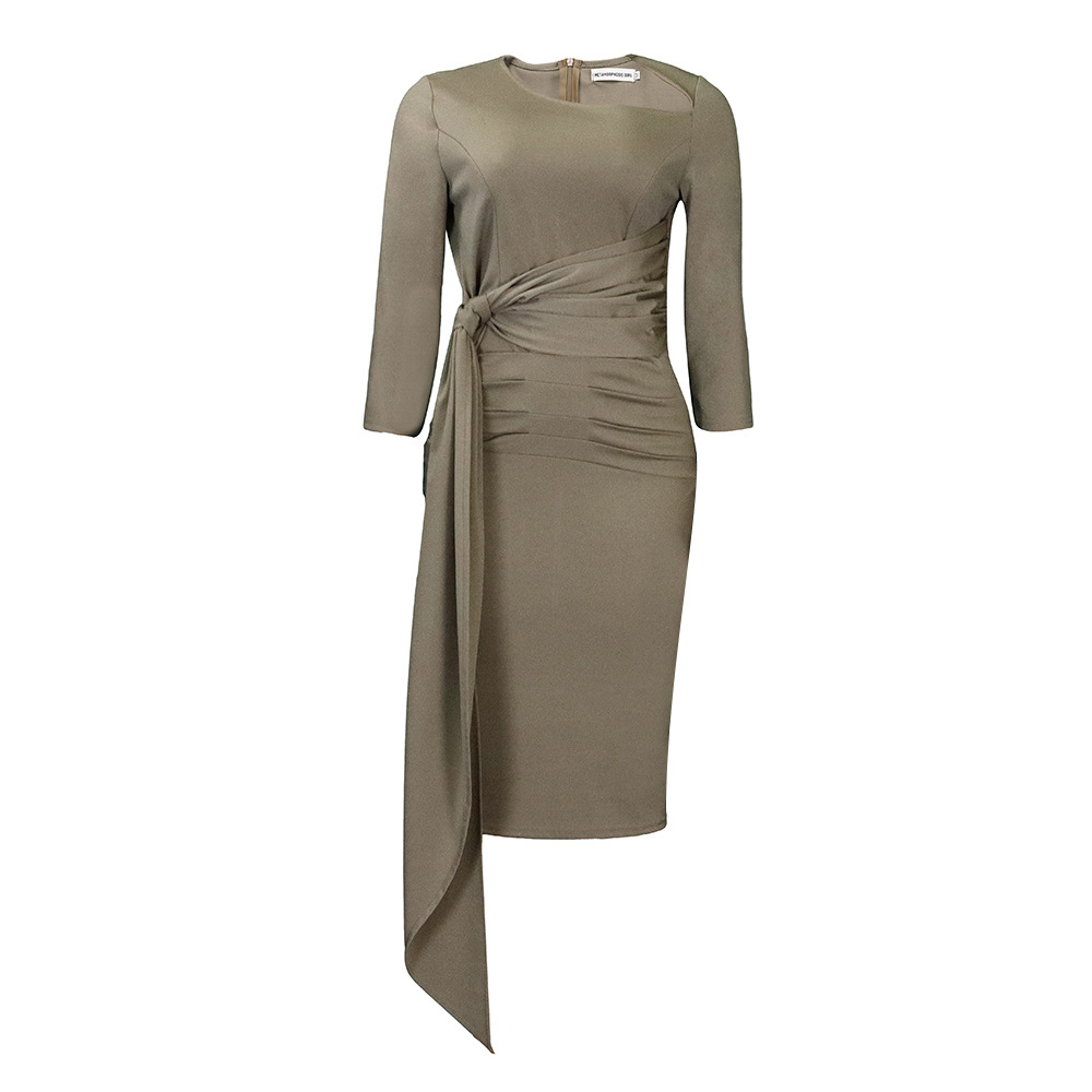 Women's Fashion Dress — Solid Color, Elegant, Commuter Style, Pleated Design, Tie Detail — Autumn Winter Collection — Wholesal