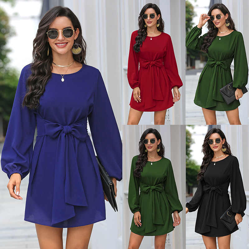 Womens Long Sleeve Dress Waist Defining Elegant Design Fall Winter Fashion Wholesale Available
