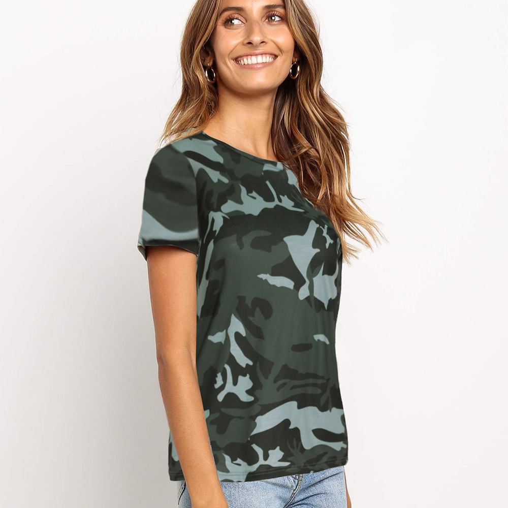 Womens Casual Camouflage T Shirt Loose Fit Round Neck Short Sleeve Spring Summer Fashion Wholesale Available