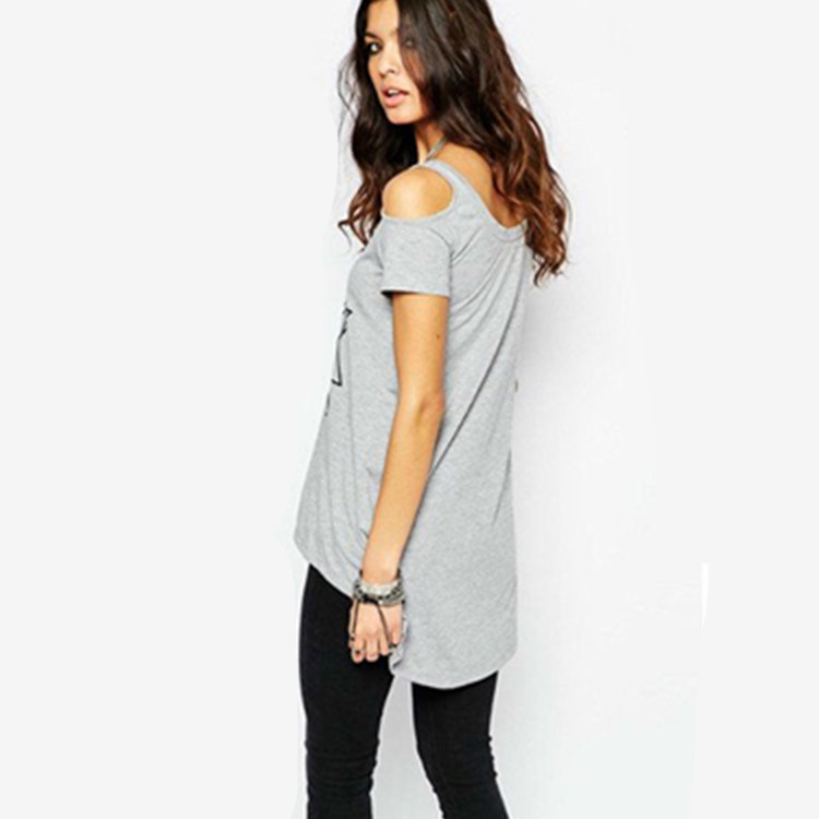 Geometric Print Off Shoulder T Shirt Short Sleeve Mid Length Stylish Design Casual Wear for Women Wholesale