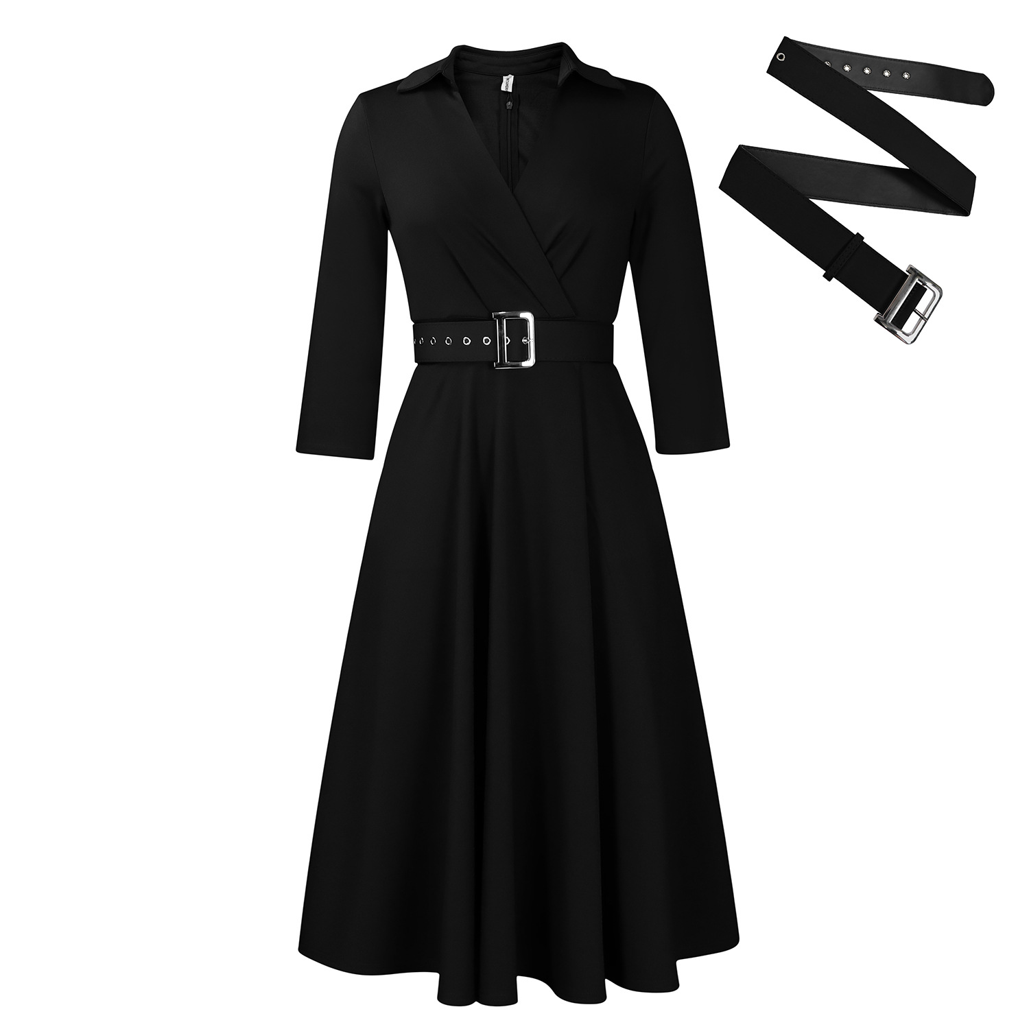 Plus Size Women's Fashion Dress with Lapel, Solid Color, Flared Skirt, Elegant Style for Autumn, Wholesale Clothing for Export